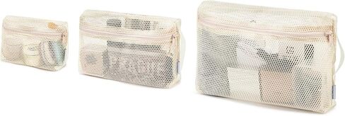NOL Natural Organic Lifestyle 3-Pack Mesh Travel Toiletry Bags - Clear Zipper Travel Organizer, Airport Carry-On Compliant Reusable Cosmetic Makeup Bag for Women & Men (Cream) in Saudi Arabia