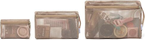 NOL Natural Organic Lifestyle 3-Pack Mesh Travel Toiletry Bags - Clear Zipper Travel Organizer, Airport Carry-On Compliant Reusable Cosmetic Makeup Bag for Women & Men (Cream) in Saudi Arabia