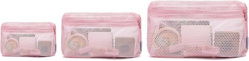 NOL Natural Organic Lifestyle 3-Pack Mesh Travel Toiletry Bags - Clear Zipper Travel Organizer, Airport Carry-On Compliant Reusable Cosmetic Makeup Bag for Women & Men (Cream) in Saudi Arabia