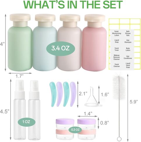 18 عبوة من زجاجات السفر لمستلزمات الزينة، حاويات سفر بلاستيكية معتمدة من إدارة أمن المواصلات الأمريكية لمستلزمات الزينة، شامبو وبلسم سوائل قابلة لإعادة التعبئة ومضادة للتسرب، زجاجات أدوات الزينة الأساسية للسفر in Kuwait