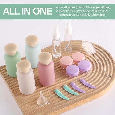 18 عبوة من زجاجات السفر لمستلزمات الزينة، حاويات سفر بلاستيكية معتمدة من إدارة أمن المواصلات الأمريكية لمستلزمات الزينة، شامبو وبلسم سوائل قابلة لإعادة التعبئة ومضادة للتسرب، زجاجات أدوات الزينة الأساسية للسفر in Kuwait