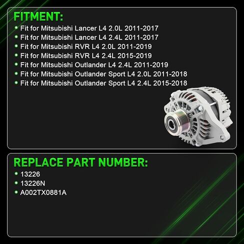 13226 Alternator Fit for Mitsubishi Lancer RVR Outlander Sport 2011-2019 130A 12V CW 6-Groove Clutch Pulley 13226N A002TX0881A in Saudi Arabia