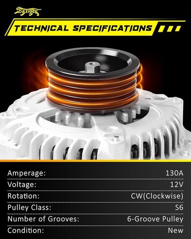 Oktiger Upgraded Alternator Compatible with Honda Pilot 2009-2011 Odyssey 2008-2010 for Ridgeline 2009-2011 3.5L, for Acura Mdx Rl Tl Tsx Zdx, 12V 130A Clockwise 6-Groove Pulley, OE 31100-RGW-A01 in Saudi Arabia
