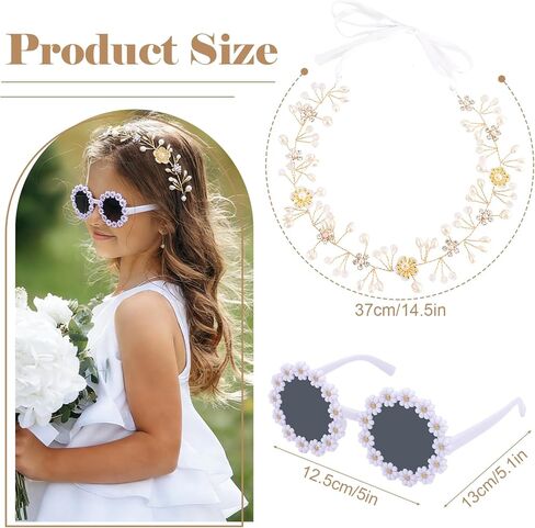 4 قطع مجموعة اقتراح فتاة الزهرة، هدايا بنات الزهور، بما في ذلك نظارات شمسية على شكل زهرة فتاة اللؤلؤ وغطاء للرأس على شكل زهرة مستديرة لحفلات الزفاف in Kuwait