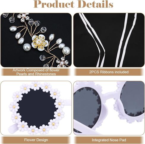 4 قطع مجموعة اقتراح فتاة الزهرة، هدايا بنات الزهور، بما في ذلك نظارات شمسية على شكل زهرة فتاة اللؤلؤ وغطاء للرأس على شكل زهرة مستديرة لحفلات الزفاف in Kuwait