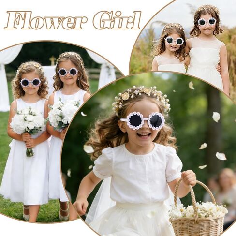 4 قطع مجموعة اقتراح فتاة الزهرة، هدايا بنات الزهور، بما في ذلك نظارات شمسية على شكل زهرة فتاة اللؤلؤ وغطاء للرأس على شكل زهرة مستديرة لحفلات الزفاف in Kuwait