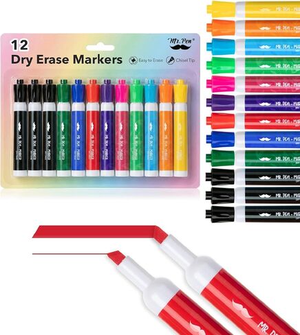 Mr. Pen- Dry Erase Markers, Low Odor Chisel Tip, 12 Pack, Assorted Colors, White Board Markers Dry Erase, Chisel Tip Markers, Whiteboard Markers, Dry Erase Pens, Dry Erase Markers Chisel Tip in Saudi Arabia