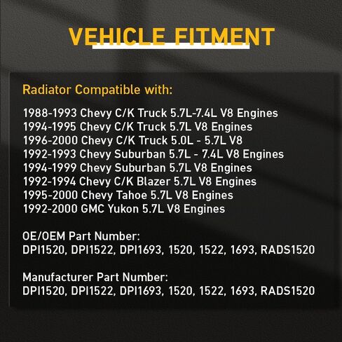 مشعاع ألومنيوم 34 بوصة 3 صف لـ 1988-2000 Chevy C/K 1500 2500 3500 5.7L Truck V8، 1990-2000 GMC Yukon C/K 1500 2500 3500، OE1520 in Kuwait