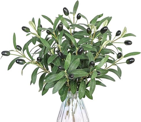 12 حزمة من فروع الزيتون الاصطناعية نباتات الزيتون الخضراء ينبع مع الفواكه 11.8 "فروع شجرة الزيتون وهمية يترك لباقات زهرية الزفاف ديكور المنزل الأخضر in Kuwait
