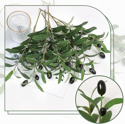 12 حزمة من فروع الزيتون الاصطناعية نباتات الزيتون الخضراء ينبع مع الفواكه 11.8 "فروع شجرة الزيتون وهمية يترك لباقات زهرية الزفاف ديكور المنزل الأخضر in Kuwait