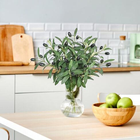 12 حزمة من فروع الزيتون الاصطناعية نباتات الزيتون الخضراء ينبع مع الفواكه 11.8 "فروع شجرة الزيتون وهمية يترك لباقات زهرية الزفاف ديكور المنزل الأخضر in Kuwait