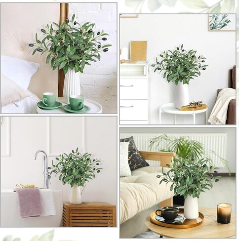 12 حزمة من فروع الزيتون الاصطناعية نباتات الزيتون الخضراء ينبع مع الفواكه 11.8 "فروع شجرة الزيتون وهمية يترك لباقات زهرية الزفاف ديكور المنزل الأخضر in Kuwait