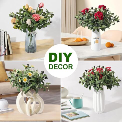 12 حزمة من فروع الزيتون الاصطناعية نباتات الزيتون الخضراء ينبع مع الفواكه 11.8 "فروع شجرة الزيتون وهمية يترك لباقات زهرية الزفاف ديكور المنزل الأخضر in Kuwait