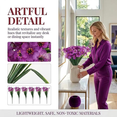 6 عبوات من زهور البنفسج الاصطناعية، زهور البنفسج الأرجوانية خفيفة الوزن وزهور وهمية لديكور الطاولة المركزية للمنزل والمكتب in Kuwait