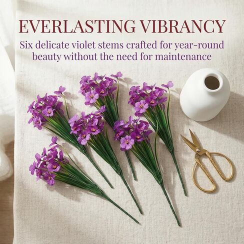 6 عبوات من زهور البنفسج الاصطناعية، زهور البنفسج الأرجوانية خفيفة الوزن وزهور وهمية لديكور الطاولة المركزية للمنزل والمكتب in Kuwait