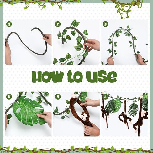14 Pcs Jungle Party Decoration 6 Hanging Monkey Stuffed Jungle Animal Toy 1 10 ft Artificial Rattan 6 Tropical Palm Leaves 1 Fake Vine Tropical Rainforest Decor for Classroom Birthday Party in Saudi Arabia