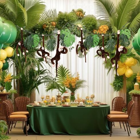 14 Pcs Jungle Party Decoration 6 Hanging Monkey Stuffed Jungle Animal Toy 1 10 ft Artificial Rattan 6 Tropical Palm Leaves 1 Fake Vine Tropical Rainforest Decor for Classroom Birthday Party in Saudi Arabia