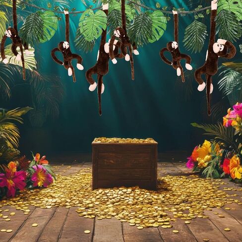 14 Pcs Jungle Party Decoration 6 Hanging Monkey Stuffed Jungle Animal Toy 1 10 ft Artificial Rattan 6 Tropical Palm Leaves 1 Fake Vine Tropical Rainforest Decor for Classroom Birthday Party in Saudi Arabia