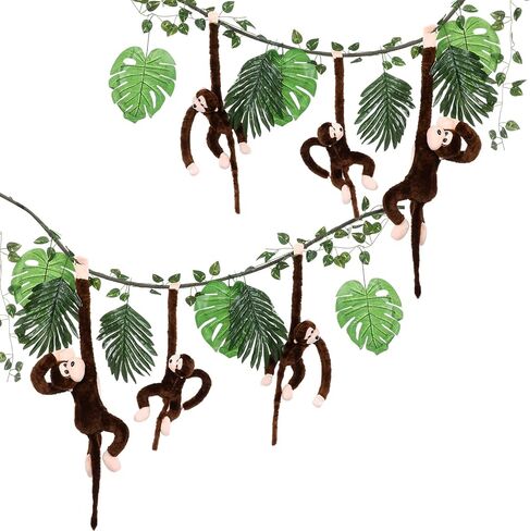 14 Pcs Jungle Party Decoration 6 Hanging Monkey Stuffed Jungle Animal Toy 1 10 ft Artificial Rattan 6 Tropical Palm Leaves 1 Fake Vine Tropical Rainforest Decor for Classroom Birthday Party in Saudi Arabia