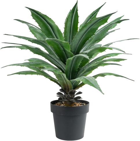 نبات الصبار الاصطناعي فيلينر في وعاء أسود مع حصى حجرية حقيقية، نباتات صبار وهمية كبيرة بأوراق مسننة خضراء، يوكا صناعية للديكور الداخلي والخارجي - طول 17 بوصة، 29 ورقة in Kuwait