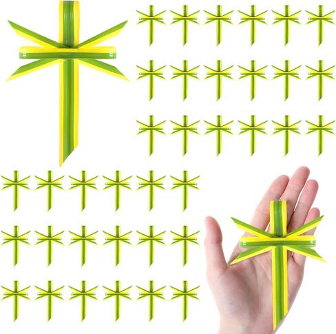 Yinder 36 Pcs Cross Sunday Hand Held Palm Portable Prayer Crosses Artificial Plastic Palm Leaves for Easter Sunday Church Events and Religious Crafts Home Fireplace Mantle Party Decor in Saudi Arabia
