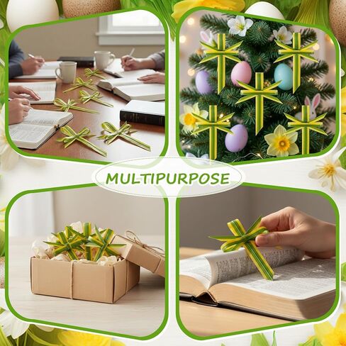 Yinder 36 Pcs Cross Sunday Hand Held Palm Portable Prayer Crosses Artificial Plastic Palm Leaves for Easter Sunday Church Events and Religious Crafts Home Fireplace Mantle Party Decor in Saudi Arabia