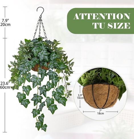 Fake Hanging Plant with Pot, Large Hanging Artificial Plants with Basket & Hanger Faux Greenery Plants Indoor Outdoor Decor Fake Ivy Vine Plant in Pot for Wall Balcony Patio Office Bathroom Shelf in Saudi Arabia
