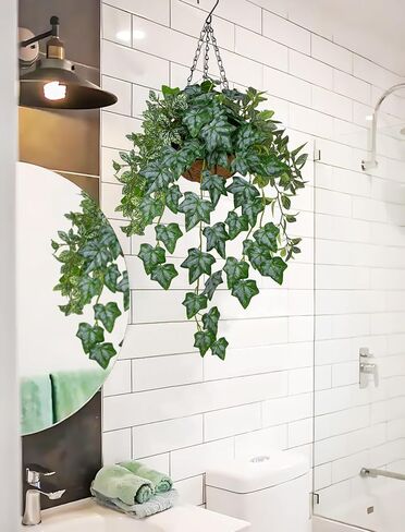Fake Hanging Plant with Pot, Large Hanging Artificial Plants with Basket & Hanger Faux Greenery Plants Indoor Outdoor Decor Fake Ivy Vine Plant in Pot for Wall Balcony Patio Office Bathroom Shelf in Saudi Arabia