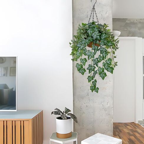 Fake Hanging Plant with Pot, Large Hanging Artificial Plants with Basket & Hanger Faux Greenery Plants Indoor Outdoor Decor Fake Ivy Vine Plant in Pot for Wall Balcony Patio Office Bathroom Shelf in Saudi Arabia