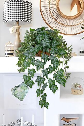 Fake Hanging Plant with Pot, Large Hanging Artificial Plants with Basket & Hanger Faux Greenery Plants Indoor Outdoor Decor Fake Ivy Vine Plant in Pot for Wall Balcony Patio Office Bathroom Shelf in Saudi Arabia