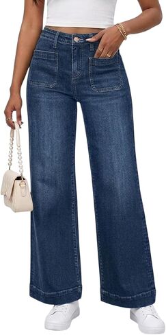 PerZeal Wide Leg Jeans for Women Trendy High Waisted Flare Jeans Straight Denim Pants Stretchy Baggy with Patch Pockets in Kuwait