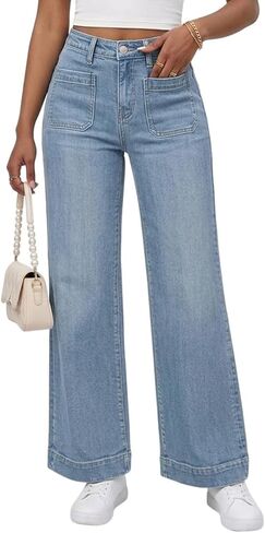 PerZeal Wide Leg Jeans for Women Trendy High Waisted Flare Jeans Straight Denim Pants Stretchy Baggy with Patch Pockets in Saudi Arabia