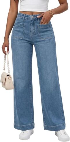 PerZeal Wide Leg Jeans for Women Trendy High Waisted Flare Jeans Straight Denim Pants Stretchy Baggy with Patch Pockets in Saudi Arabia
