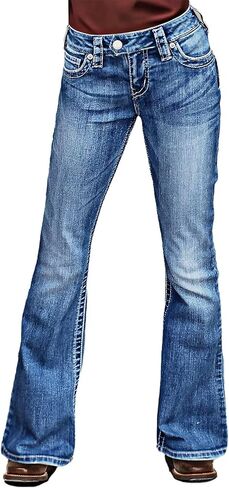 Flamingals Bootcut Jeans for Women Mid Waist Vintage Stretchy Washed Boot Cut Denim Jeans in Saudi Arabia