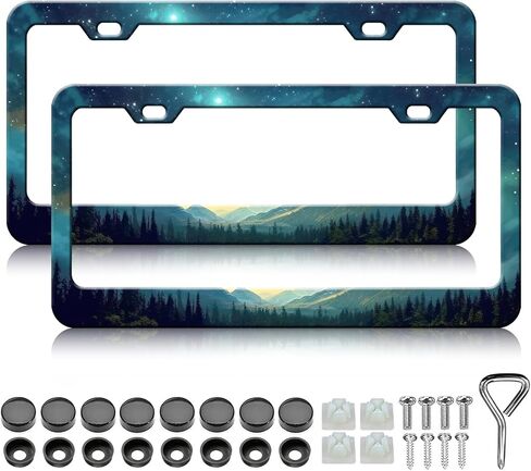 Mountains License Plate Frames - 2 Pack Mountain Raised License Plate Frame Holder Covers, Aluminum Metal Rust-Proof Waterproof Car Tag Frame for Standard US Canada 12x6 Inch in Saudi Arabia