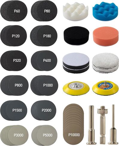 S SATC 143 PCS Headlight Restoration Kit, 3 Inch Hook and Loop Sanding Disc kit Drill Polisher Attachment, 60-10000 Grit Polishing Buffing Pads for Car Sanding, Waxing, Buffing, Scouring, Cleaning in Kuwait