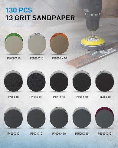 S SATC 143 PCS Headlight Restoration Kit, 3 Inch Hook and Loop Sanding Disc kit Drill Polisher Attachment, 60-10000 Grit Polishing Buffing Pads for Car Sanding, Waxing, Buffing, Scouring, Cleaning in Kuwait