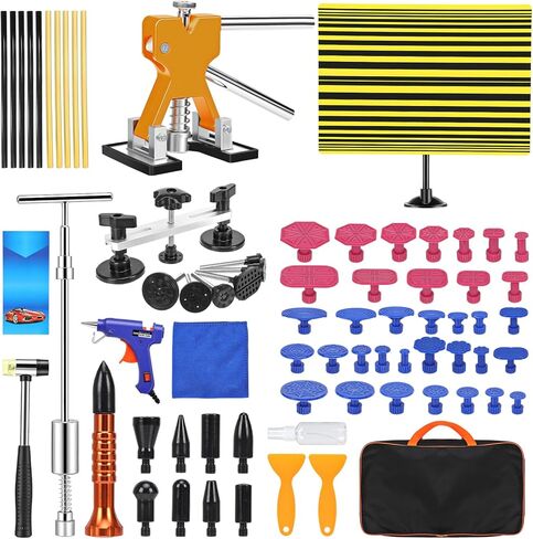 Biupky Dent Puller, 79pcs Dent Remover Tool for Car – Car Dent Puller Kit with Reflector Board, Slide Hammer, Golden Lifter, Bridge Puller–Dent Remover Tool for Car Hail, Dings Damage DIY Repair in Kuwait