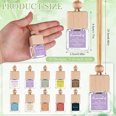 30 Sets Inspirational Hanging Car Air Freshener Diffuser Bottle with DIY Inspirational Sticker Empty Glass Essential Oil Bottle Employee Appreciation Gift Back to School Gift for Teacher(Cube) in Saudi Arabia