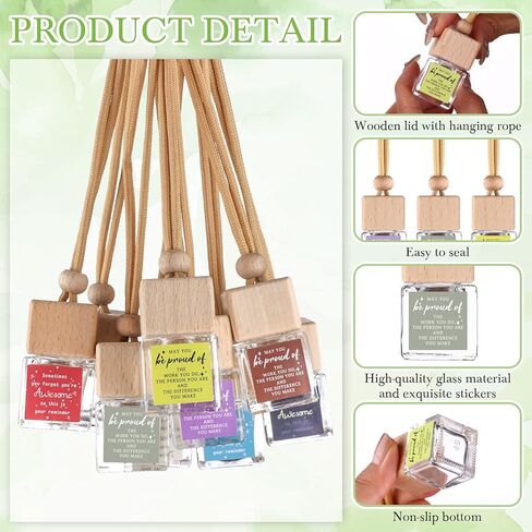 30 Sets Inspirational Hanging Car Air Freshener Diffuser Bottle with DIY Inspirational Sticker Empty Glass Essential Oil Bottle Employee Appreciation Gift Back to School Gift for Teacher(Cube) in Saudi Arabia