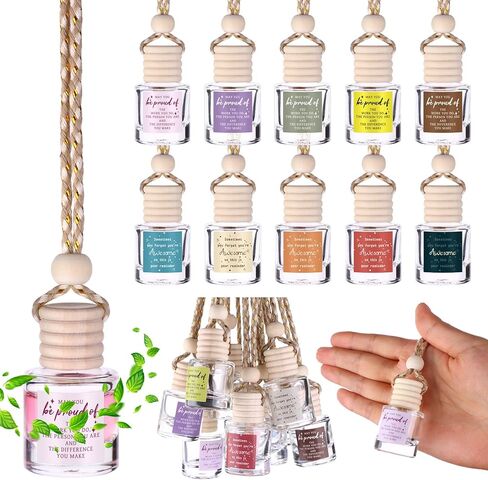 30 مجموعة ملهمة معلقة معطر هواء السيارة زجاجة مع ملصق ملهم DIY زجاج فارغ زجاجة زيت عطري هدية تقدير الموظف هدية العودة إلى المدرسة للمعلم (مكعب) in Saudi Arabia