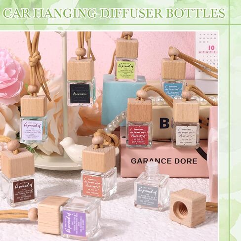 30 Sets Inspirational Hanging Car Air Freshener Diffuser Bottle with DIY Inspirational Sticker Empty Glass Essential Oil Bottle Employee Appreciation Gift Back to School Gift for Teacher(Cube) in Saudi Arabia