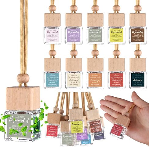 30 Sets Inspirational Hanging Car Air Freshener Diffuser Bottle with DIY Inspirational Sticker Empty Glass Essential Oil Bottle Employee Appreciation Gift Back to School Gift for Teacher(Cube) in Saudi Arabia