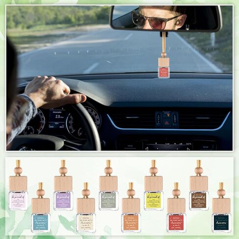 30 Sets Inspirational Hanging Car Air Freshener Diffuser Bottle with DIY Inspirational Sticker Empty Glass Essential Oil Bottle Employee Appreciation Gift Back to School Gift for Teacher(Cube) in Saudi Arabia