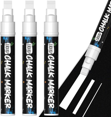KERIFI Car Window Markers for Glass Washable, 10mm Jumbo White Liquid Chalk Markers for Holiday Wedding Decorations, Dry & Wet Erasable Bold Chalk Paint Pens for Chalkboard Blackboard Mirror, 3 Count in Kuwait
