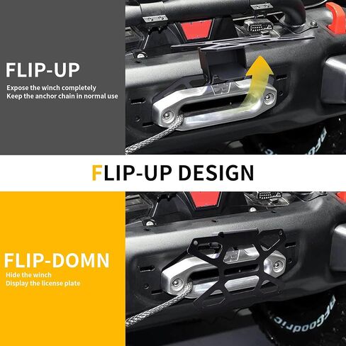 Flip-Up Front License Plate Frame Bracket Holder for 10" Hawse Fairlead, License Plate Flipper Mount Compatible with Jeep Wrangler Off-Road Pickup Truck Car RV Bumper Winch in Saudi Arabia