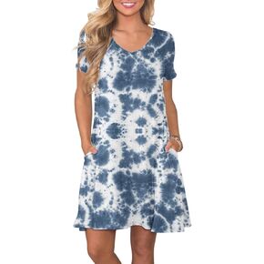Women's Casual T Shirt Dress Summer Short Sleeve Swing Dresses with Pockets in Kuwait