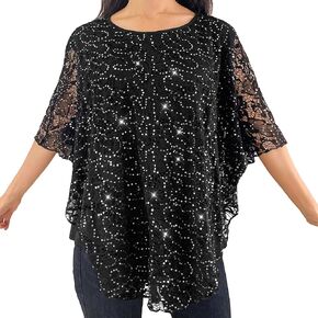 Brittany Black Women's Scoop Neck Embellished Overlay Knit Top Poncho in Kuwait
