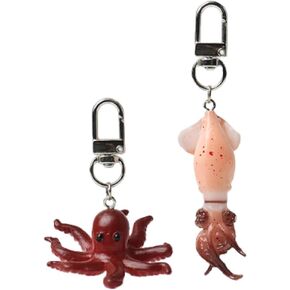 2Pcs Simulated Squid Octopus Keychain Fun Seafood Keychain Weird Personalized Backpack Earphone Accessories Daily Car Pendant in Kuwait