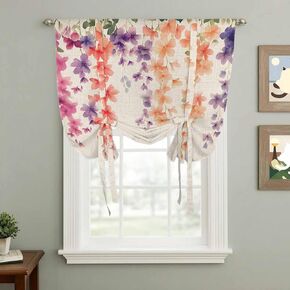 Spring Floral Tie Up Curtains for Window, Wildflower Beige Retro Garden Pastoral Thermal Insulated Balloon Shade Adjustable Rod Pocket Curtains Valance Panels for Kitchen Bathroom Café 42'' x 63'' in Saudi Arabia